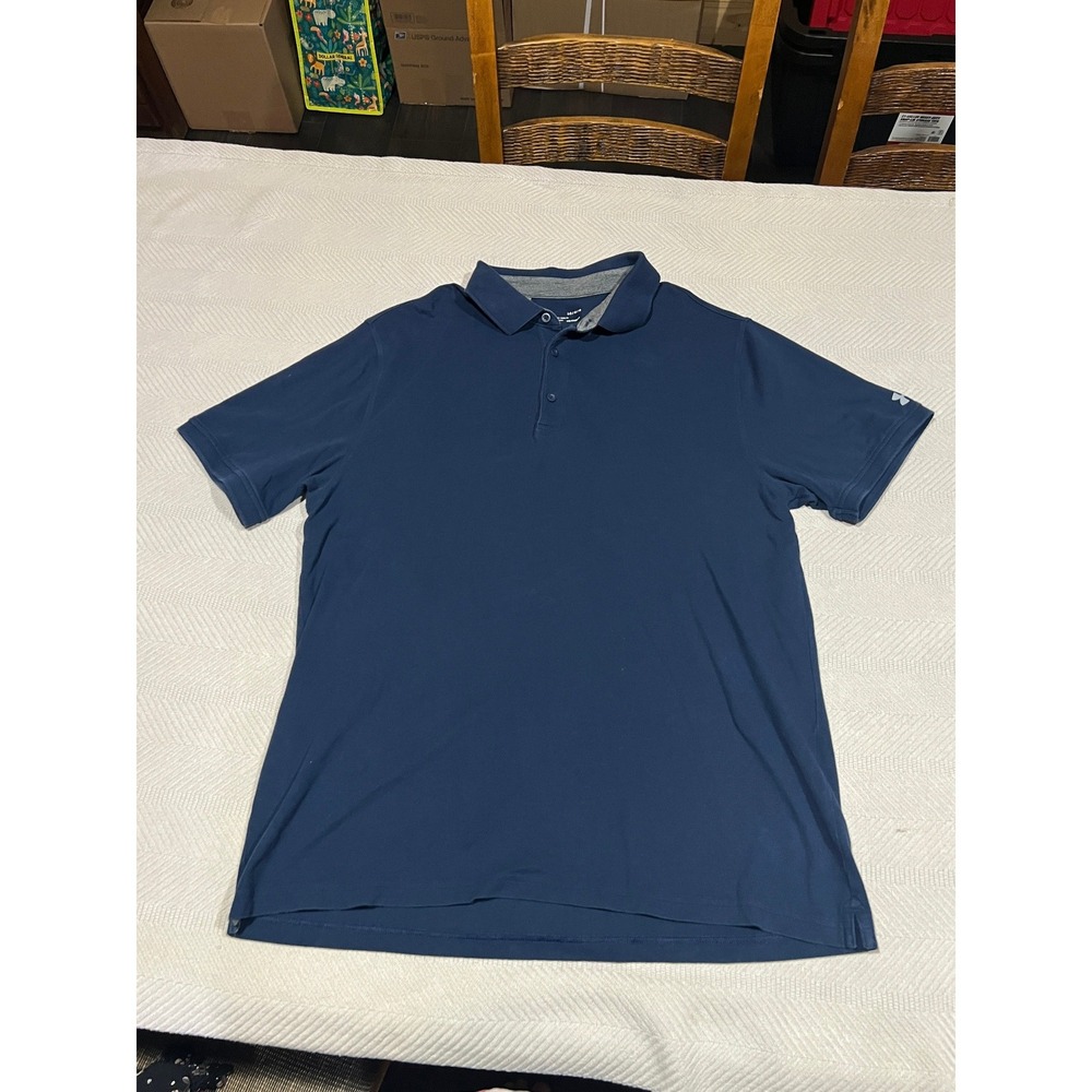 Under Armour Heat Gear Loose Golf Polo Shirt Casual Collared Navy Mens Large